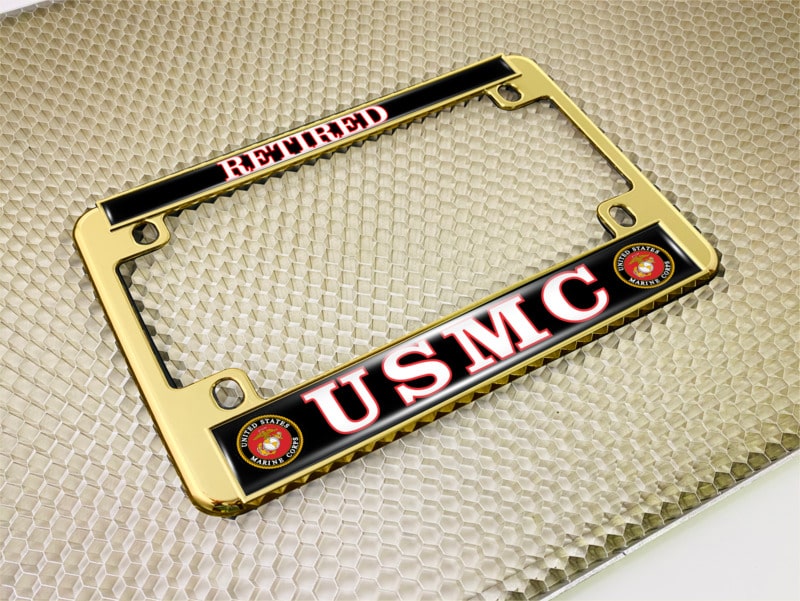 USMC - Retired Marine Corps - Motorcycle Metal License Plate Frame